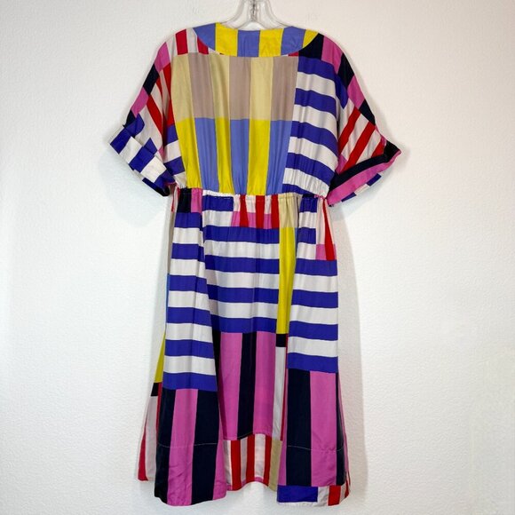 Kate Spade Silk Dress Multicolor Striped Go Fly A Kite Midi Medium - Picture 2 of 11